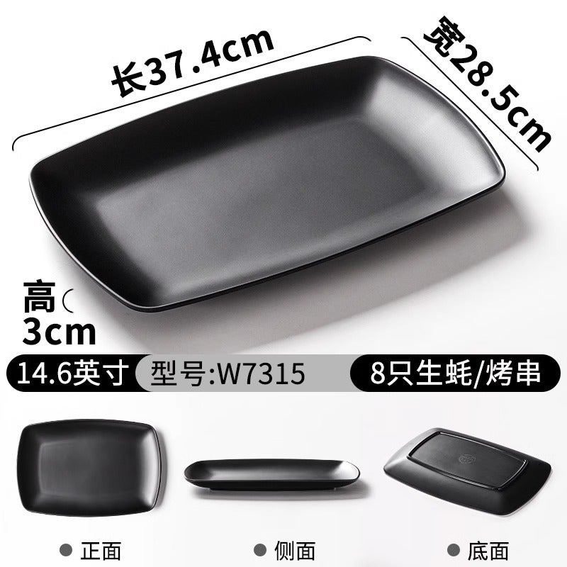 Food Stalls Barbecue Shop Black Melamine Frosted Oysters Barbecue Plate Commercial Seafood Grilled Squid Plate Porcelain Tableware - Image 1